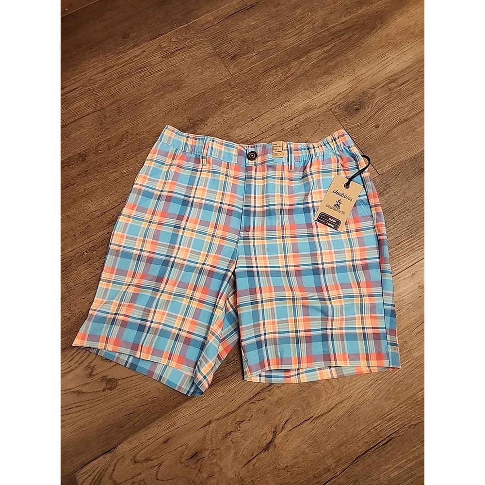 Chubbies Shorts‎ Mens Medium Blue Madras Plaid Everywhere Short 8" Inseam NWT